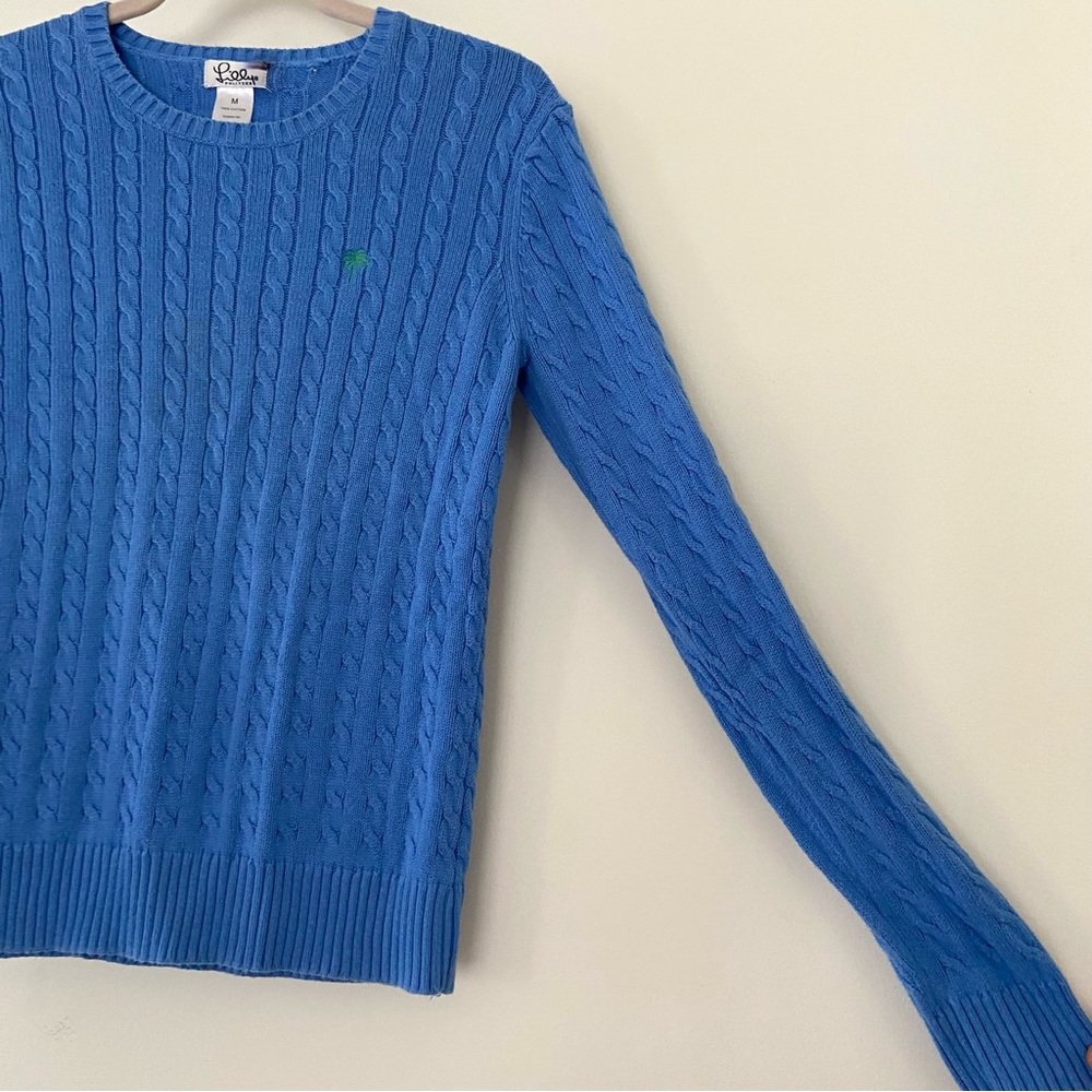 VTG Lilly Pulitzer Cable Knit Crew Neck Sweater Size Medium Blue Preppy Tennis - Picture 7 of 13
